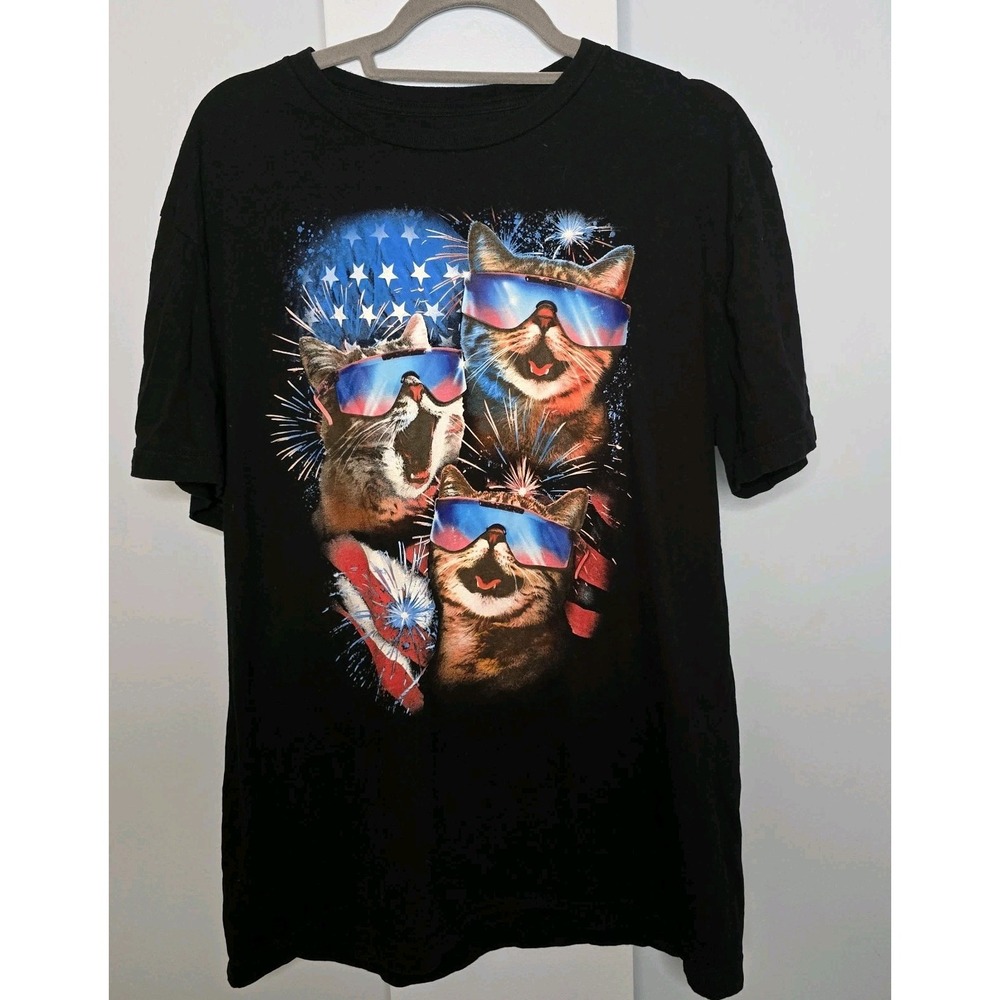 Issac Morris IML Freedomโ Cat Graphic Shirt XL Black Short Sleeve Patriotic